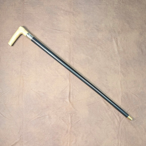 1900年頃 英国アンティーク ブラックシャフト L字アントラーハンドル ステッキ 杖 75cm